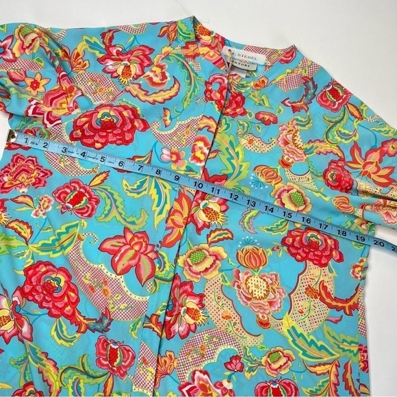 Vintage Natori Blue Paisley Floral Zippered Long Sleeve House Sleep Lounge Dress - Picture 14 of 15